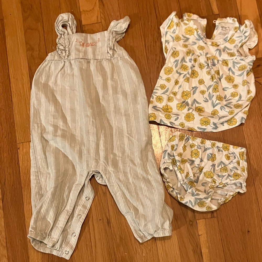 Carter’s 12m Girls Summer Bundle - Striped Jumpsuit and Floral Outfit Set